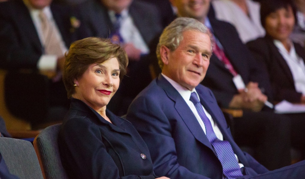 The President and Mrs. Bush in a crowd.