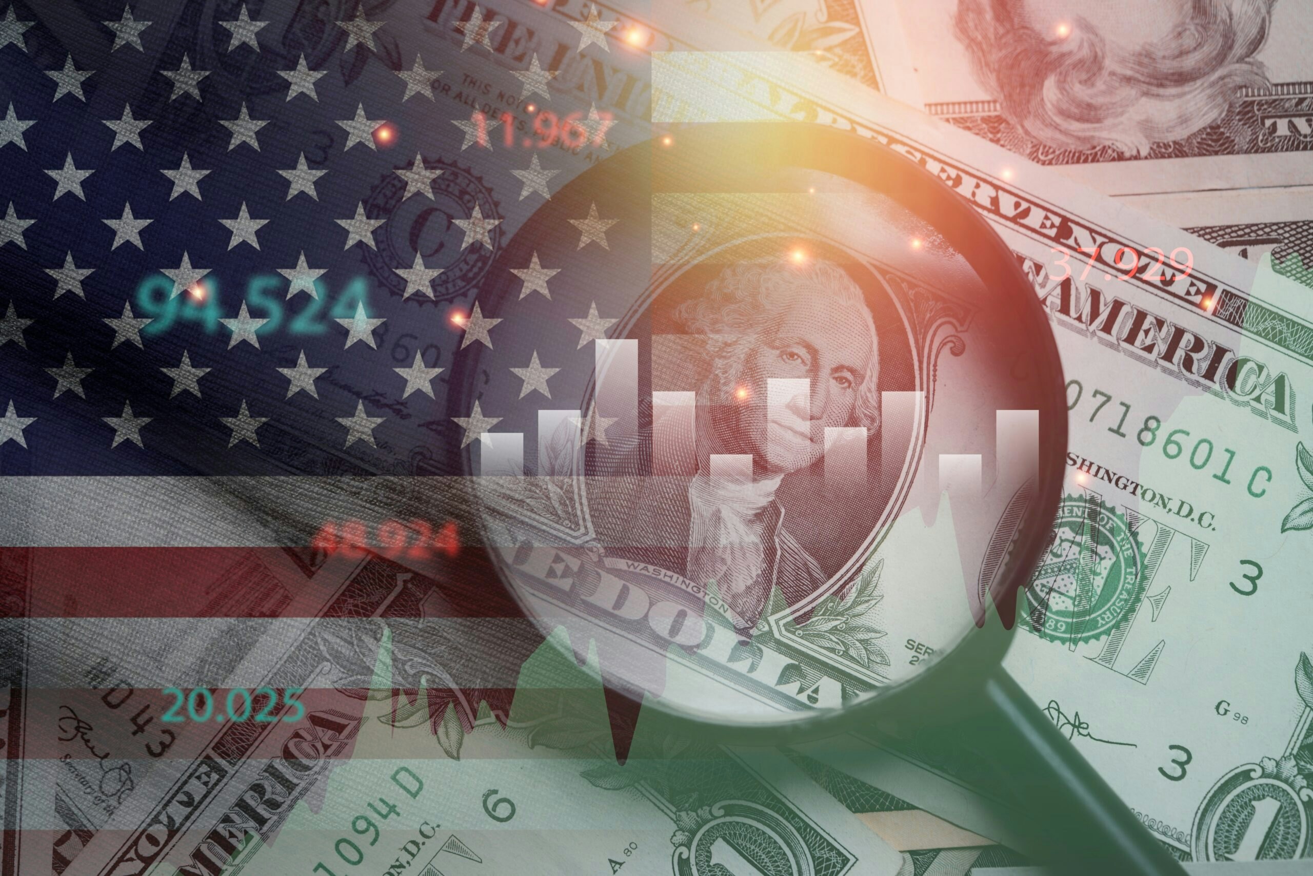 flag and dollar looking glass